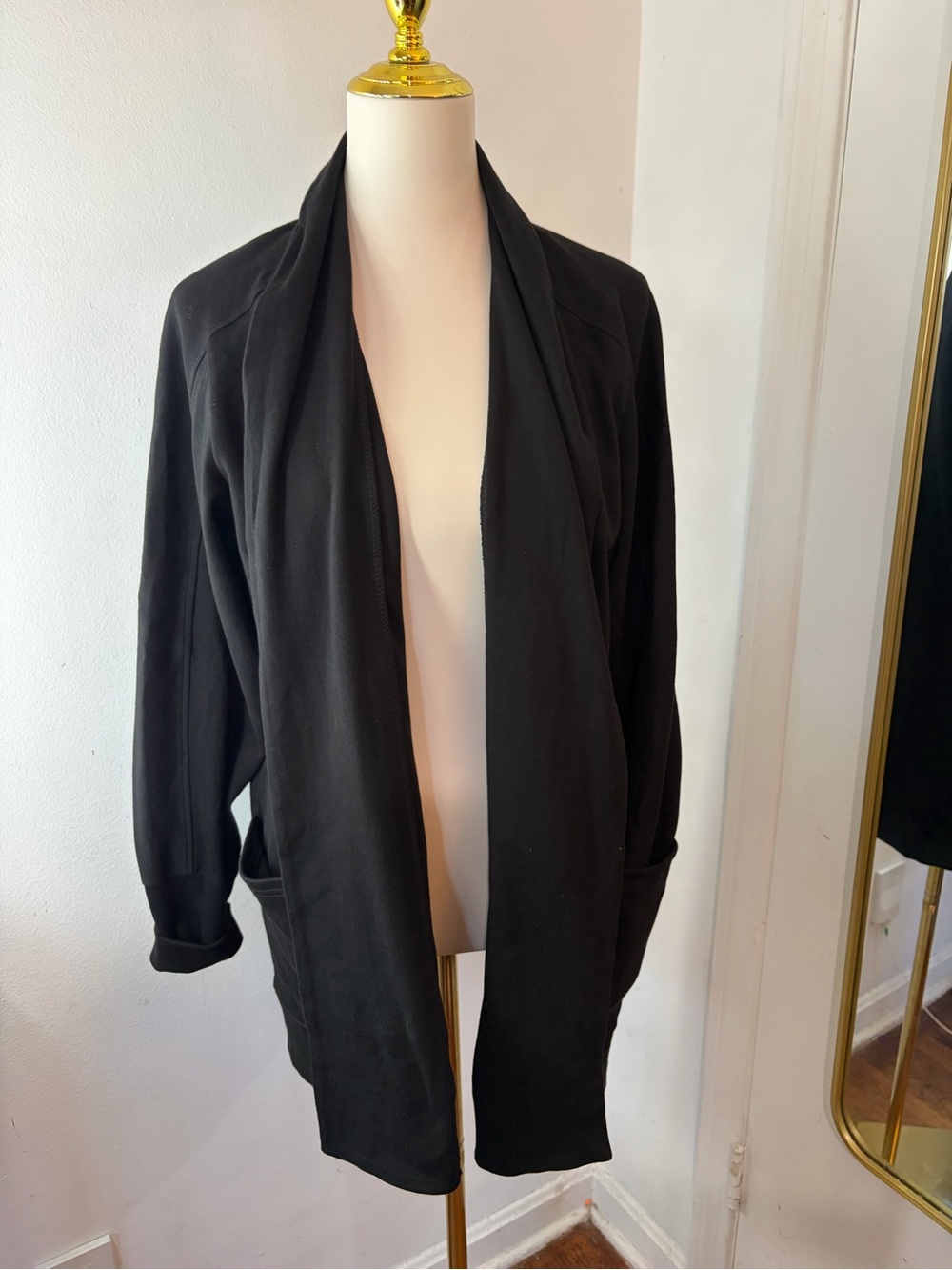 Pact Black Airplane Organic Cotton Open-Front Drape Cardigan